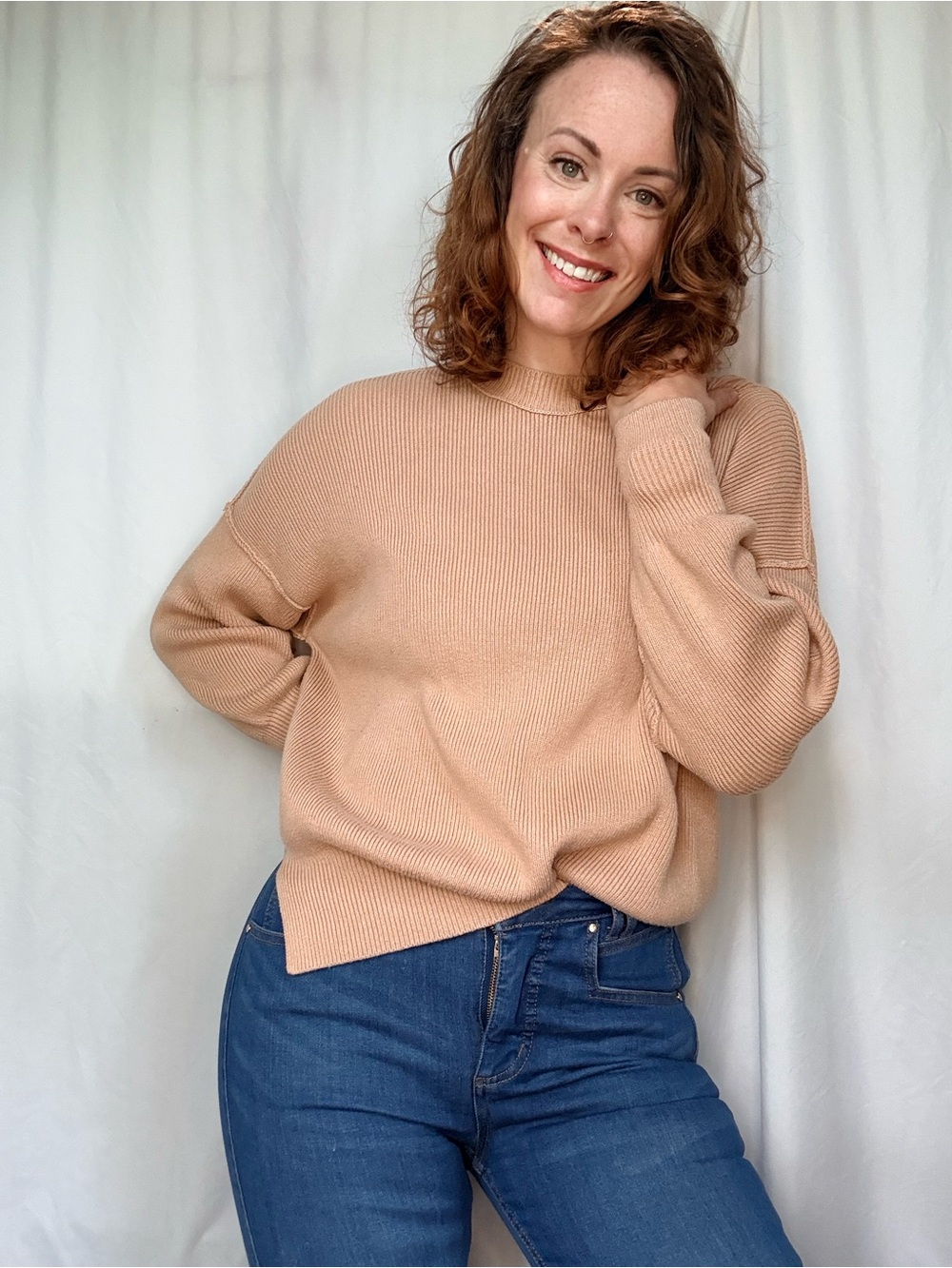 Abercrombie & Fitch Relaxed Crewneck Sweater in Light Camel